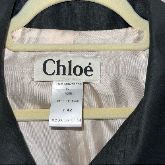 Chloe Black Single Breasted Trench Coat Jacket Size T 42 Silk Blend - Picture 3 of 11